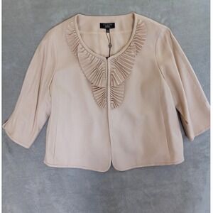 Talbots‎ Petites 18W 100% Silk Ruffle Open 3/4 Sleeve Beige Career Party New